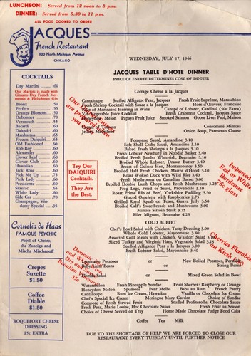 Jacques chicago menu 1946 - menu,