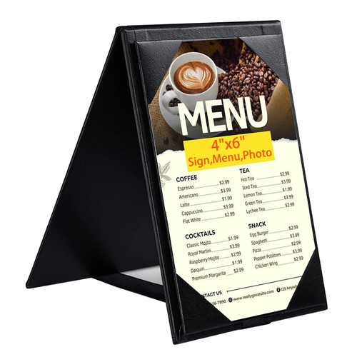 Leather table tent menu holder - leather,